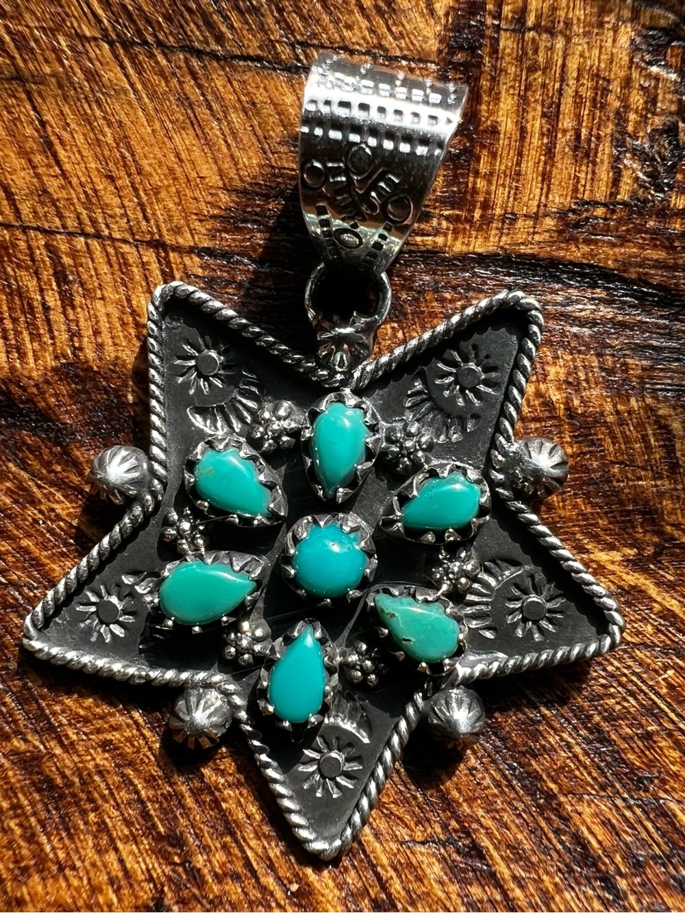 Sterling Silver Kingman Turquoise Cluster Star Pendant Southwestern